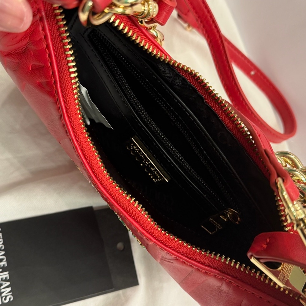 Versace Jeans Collection Red Quilted Mini Crossbody with Gold Hardware